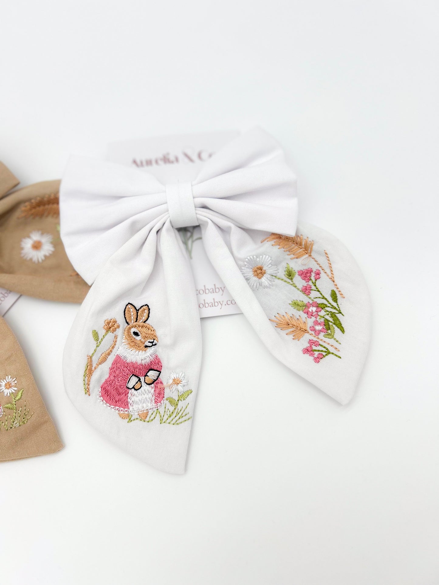 Easter Bunny Hair Bow Embroidered for Kids/Adults