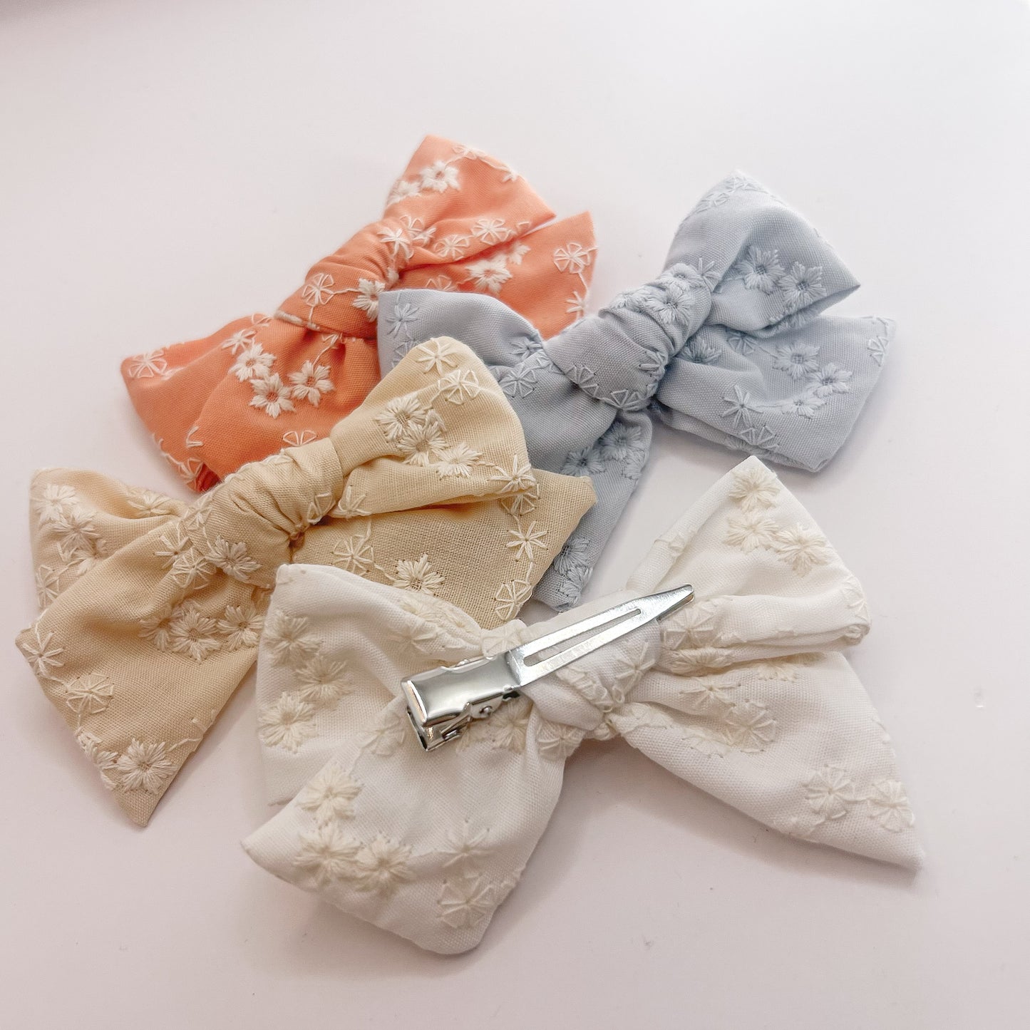 Embroidered Ditsy Flower Bow