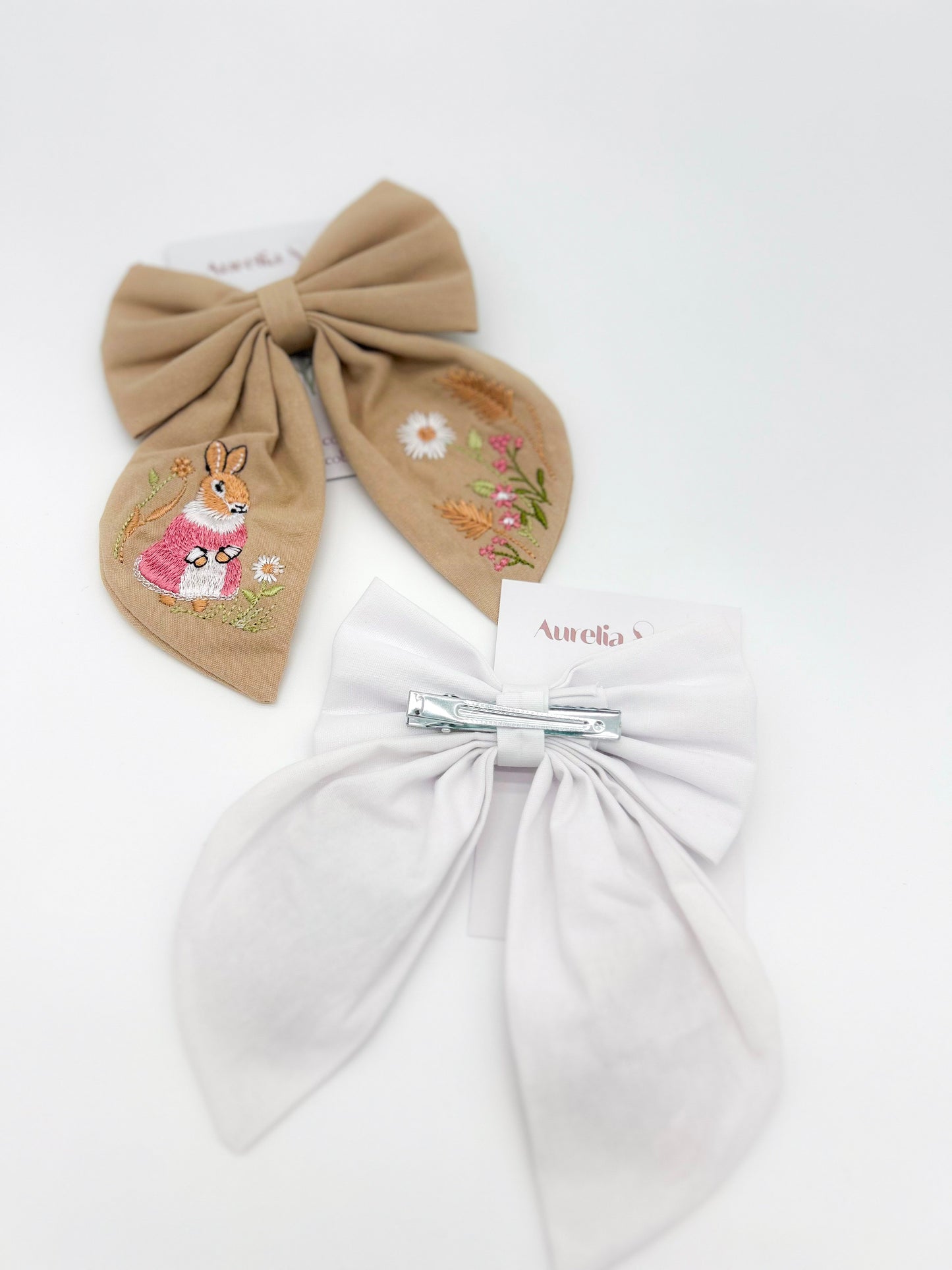 Easter Bunny Hair Bow Embroidered for Kids/Adults