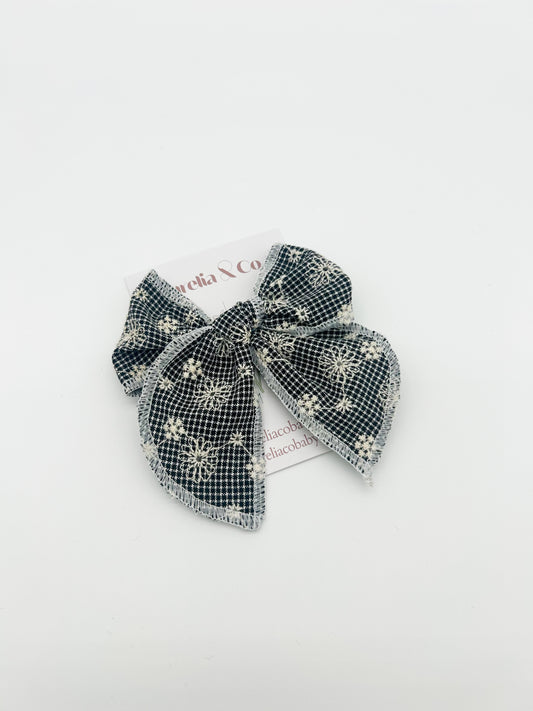 Black Embroidered Medium Bow
