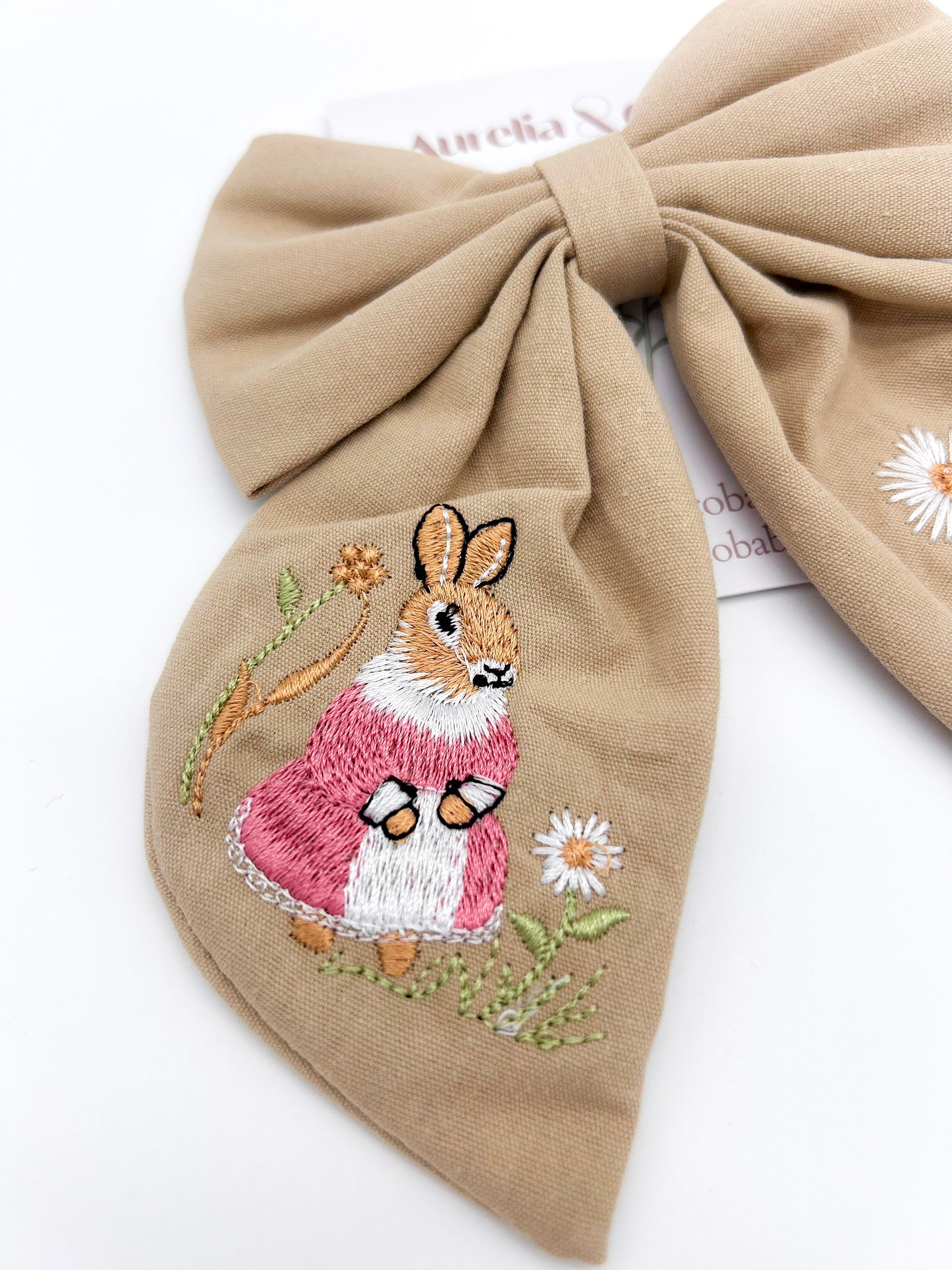 Easter Bunny Hair Bow Embroidered for Kids/Adults