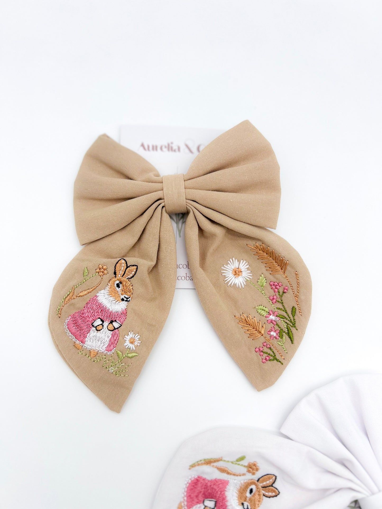 Easter Bunny Hair Bow Embroidered for Kids/Adults