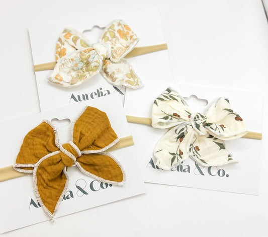 Neutral Floral Muslin Cotton Headbands