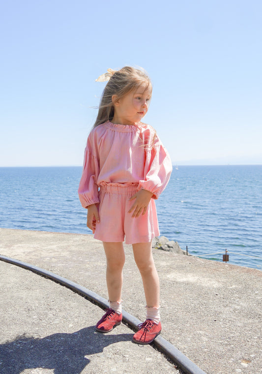 Linen Puff Sleeve Shorts Set