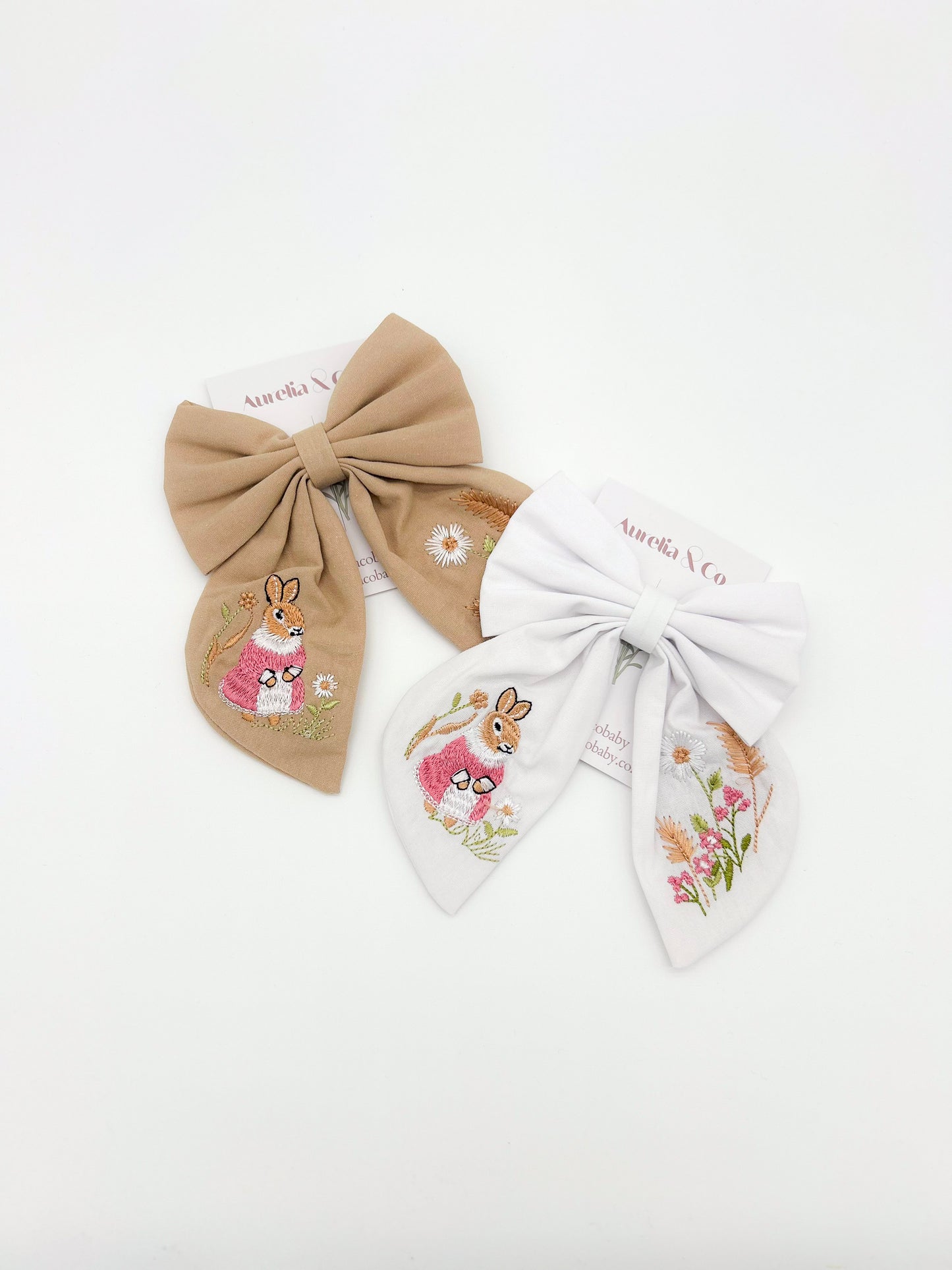 Easter Bunny Hair Bow Embroidered for Kids/Adults