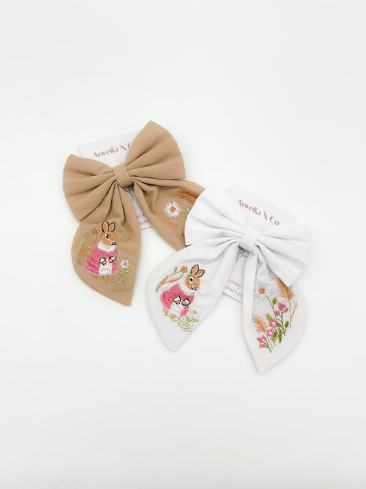 Easter Bunny Hair Bow Embroidered for Kids/Adults
