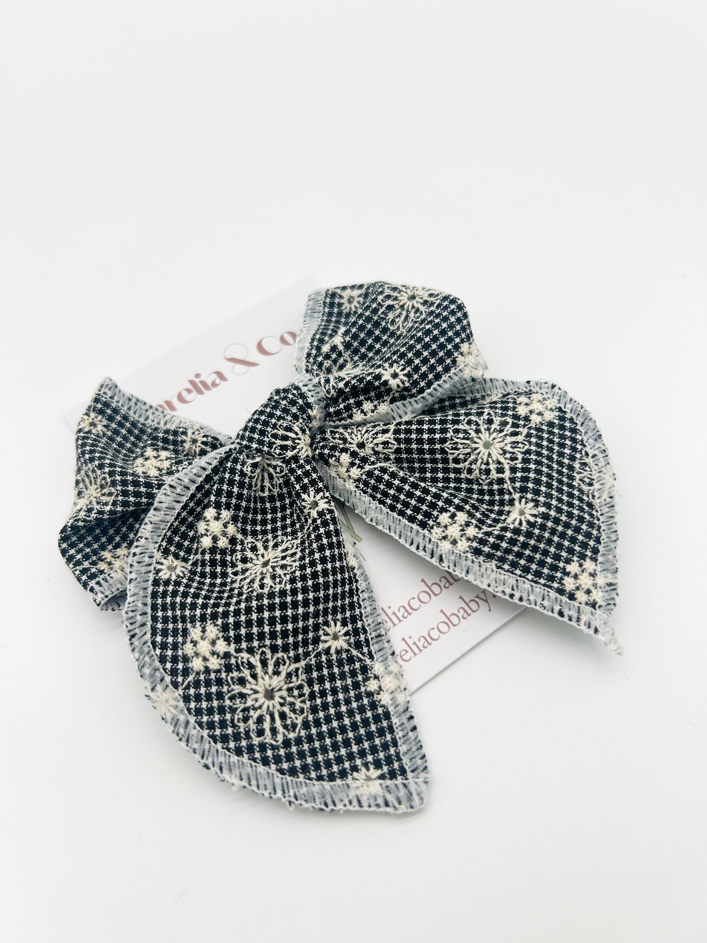 Black Embroidered Medium Bow