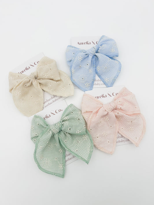 Spring Embroidered Hair Bow