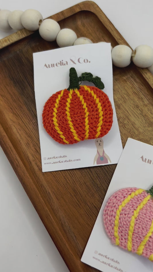 Embroidered Pumpkin Hair Clips